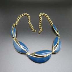 Lovely 1970s Vintage Blue Enamel Necklace Signed Trifari.