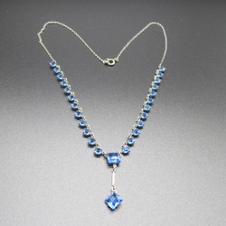 Art Deco Lavalier Necklace with Blue Crystal Rhinestones