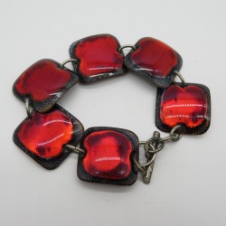 1970s Vintage Ruby Red Enamel on Copper Bracelet