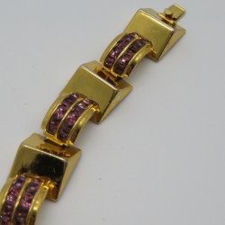 1930s Vintage Gold Tone Bracelet with Rhinestones